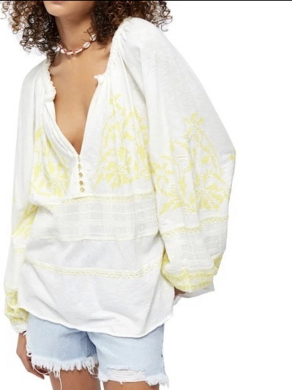 Free People Persuasion Boho Folk Embroidered Tunic Top Size Medium